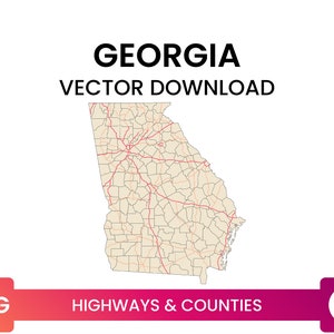 Autostrade e contee della Georgia, USA / Road Map File SVG multistrato / Download vettoriale