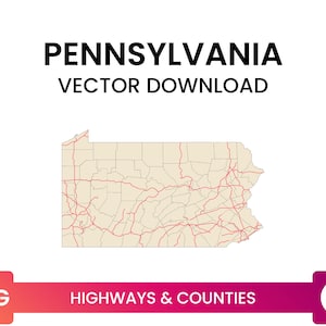 Autostrade e contee della Pennsylvania, USA / Road Map File SVG multistrato / Download vettoriale
