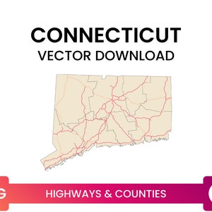 Snelwegen & Graafschappen van Connecticut, Verenigde Staten | Road Map Multi-Layer SVG File | Vector downloaden
