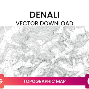 Topografische kaart van Denali, Alaska | Contour Line Map Meerlaagse SVG-| Hoogtekaart SVG | Vector downloaden