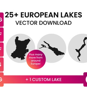 Over 25 SVG Files | Access Growing Database of European Lake Shape SVG Files + 1 Custom Lake | Bundle Vector Download