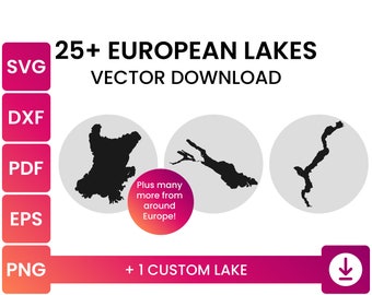 Over 25 SVG Files | Access Growing Database of European Lake Shape SVG Files + 1 Custom Lake | Bundle Vector Download