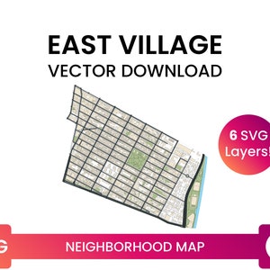 Mapa del barrio de East Village, Manhattan, Nueva York / Mapa de calles de la ciudad Archivo SVG multicapa / Descarga vectorial