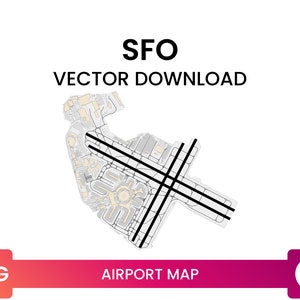 Kaart van de luchthaven SFO San Francisco Airport | Luchthaven diagram kaart multi-layer SVG file | Vector downloaden