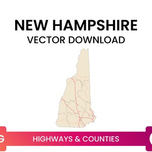 Snelwegen & graafschappen van New Hampshire, Verenigde Staten | Road Map Multi-Layer SVG File | Vector downloaden