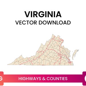 Snelwegen & Graafschappen van Virginia, Verenigde Staten | Road Map Multi-Layer SVG File | Vector downloaden