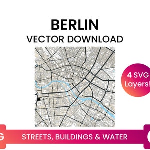 Straßennetz, Gebäudegrundrisse & Gewässer von Berlin, Deutschland | Stadtplan Multi-Layer SVG Datei | Vektor Download