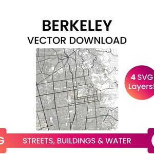 カリフォルニア州バークレーの街路網、建物跡、水域 | 市街地地図 マルチレイヤー SVG ファイル | ベクター ダウンロード