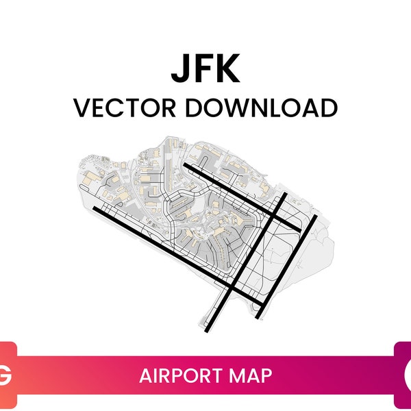 Airport Map of JFK John F. Kennedy International Airport | Airport Diagram Map Multi-Layer SVG File | Vector Download