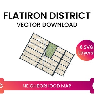 Mapa del barrio de Flatiron District, Manhattan, Nueva York / Mapa de calles de la ciudad Archivo SVG multicapa / Descarga vectorial