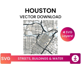 Houston Texas City Street Road Map River | Svg Png Dxf Pdf Eps | Vector ...
