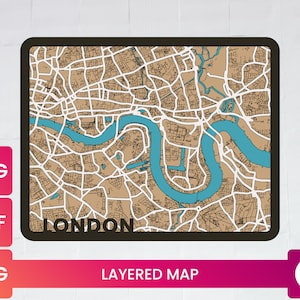 Gelaagde 3D-kaart van Londen, Engeland, Verenigd Koninkrijk | City Street Map Multi-Layer SVG-bestand | Glowforge Ready 11x14 in | Vector downloaden