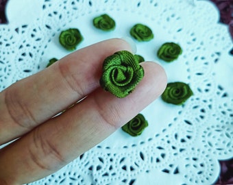 Olive Green Satin Rosettes: Small Fabric Roses (25/50 pcs)