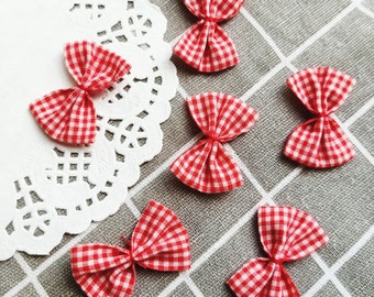 10 Red Gingham Bows With/ Without Bead (1.5"),Red Plaid Bows,Boutique ,Costume Applique,Doll Making,Fabric Bow Applique,DIY Headband Supply