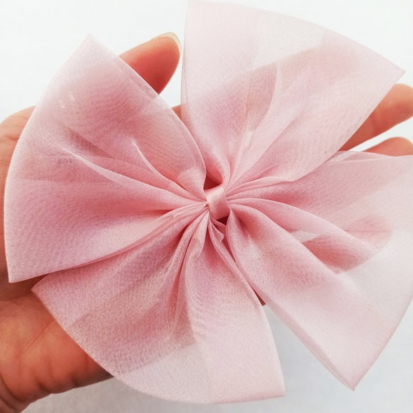 2 Large Dusty Rose Organza Bows 5.5 inch,Sheer Bows,Tulle Bow Hair Craft, Big Dusty Rose Bowtie, Party Wedding Decor Bows,Headband Hair Clip