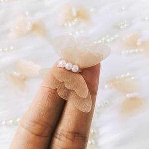 Poeder Amandel 3D Vlinder Organza Met Parel Kralen (5/10 stuks), Verfraaiing Kostuum, Lingerie Afwerking, Naaien Supply, Doll Making, Hair Craft