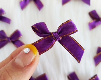 Purple Bows Gold Edge (12/25 pcs),Fray Checked Bow,Glitter Fringe Bow,Favor Supply,Wedding Craft,Card Making,Aqua Bow Applique,Hand tied Bow