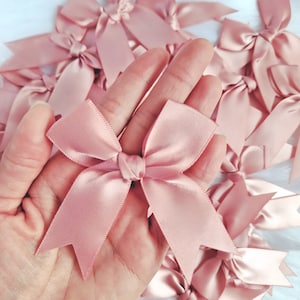 10 Large Dusty Pink Bows 3.5'' XL,Rose Gold Ribbon Bows,Hand tied Fray-checked,Party Favor Gift Bag Bows,Big Satin Gift Bows,Birthday Decor image 2