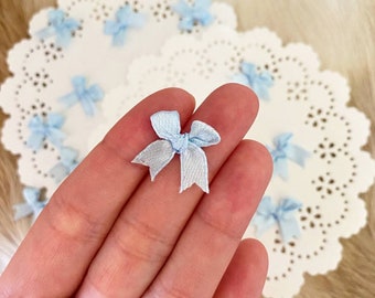 Tiny Baby Blue Bows (25/50 pcs),Mini Satin Blue Bow,Card Making, Millinery,Pastel Blue Ribbon Bow,Gift Tag Bows,Mini Applique,Handtied Knots