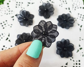 10/20 Black Cherry Blossom,Small Fabric Flowers,Sewing Applique,Costume Making, Doll Making, Black Craft Flowers, Millinery, Lingerie Finish