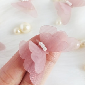 Dusty Rose 3D-Schmetterling-Organza mit Perlen (5/10 Stück), Verschönerung Kostüm, Dessous Finish, Nähzubehör, Puppenherstellung, Braut Handwerk