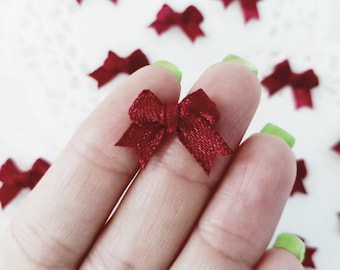 Tiny Burgundy Bows (25/50 pcs),Mini Satin Bow,Wedding Card Bows,Hand Tied Knots,Dark Red Bows,Invitation Card Bows,Christmas Bows,Mini Noued