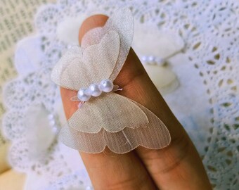 Organza Butterfly Applique: Cream Pearl Bead Embellishment