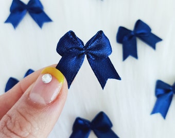 Dark Blue Bows (25/50 pcs),1 inch Satin Bows, Navy Blue Ribbon Bows, Blue Embellishment, Gift Tag Bows,Lingerie Finish,Card Invitation Bows