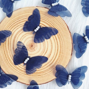 Granatowy motyl 3D Organza z koralikami, kostium ozdobny, ciemnoniebieska bielizna, artykuły do szycia, tworzenie lalek, rzemiosło ślubne, opaska na głowę