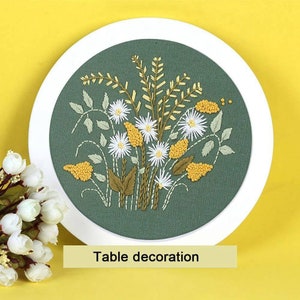 Kit de bordado de crisantemos: bastidor de bambú de 15 cm, punto de cruz DIY