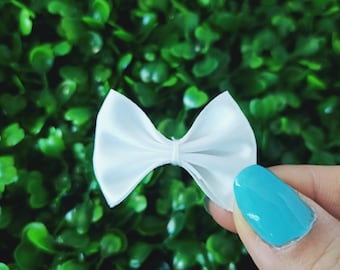 White Satin Bow Ties (1.5 inches): Handmade Craft Appliques, 10 Pcs
