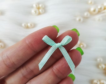 Mint Green Bows (25/50PCS), Satin Ribbon Bow, Invitation Card Bow, Bows Applique,Shower Gift Bows,Satin Knots,Small Bow for Crafts,Green Bow