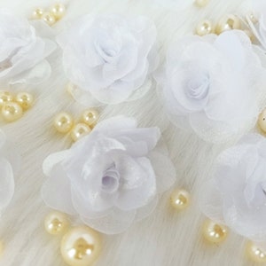 2'' Białe Organza Goździki Róże, Białe Tkaniny Róże, 3D Szyfonowe Róże Aplikacja Suknia Ślubna, Dekoracja Weselna Kostium Szycie Rzemiosła