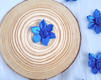 5 Royal Blue Satin Pinwheel Flowers: 1.5&quot; Sew-On Embellishments