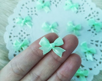 Tiny Mint Green Satin Bows (25/50 pcs),Fabric Embellishment,Sewing Bow Appliqué,Pastel Decorative Bow,Baby Shower,Mini Satin Bow,Card Making