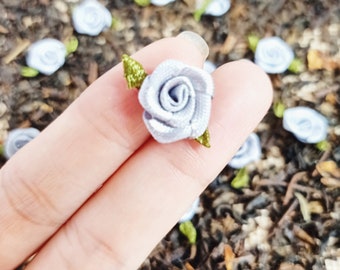 Mini Silver Grey Satin Roses With Leaves/No Leaves  (25-50pcs),Roses for Craft,Rose Embellishment,Lingerie Finish,Millinery,Handmade Supply