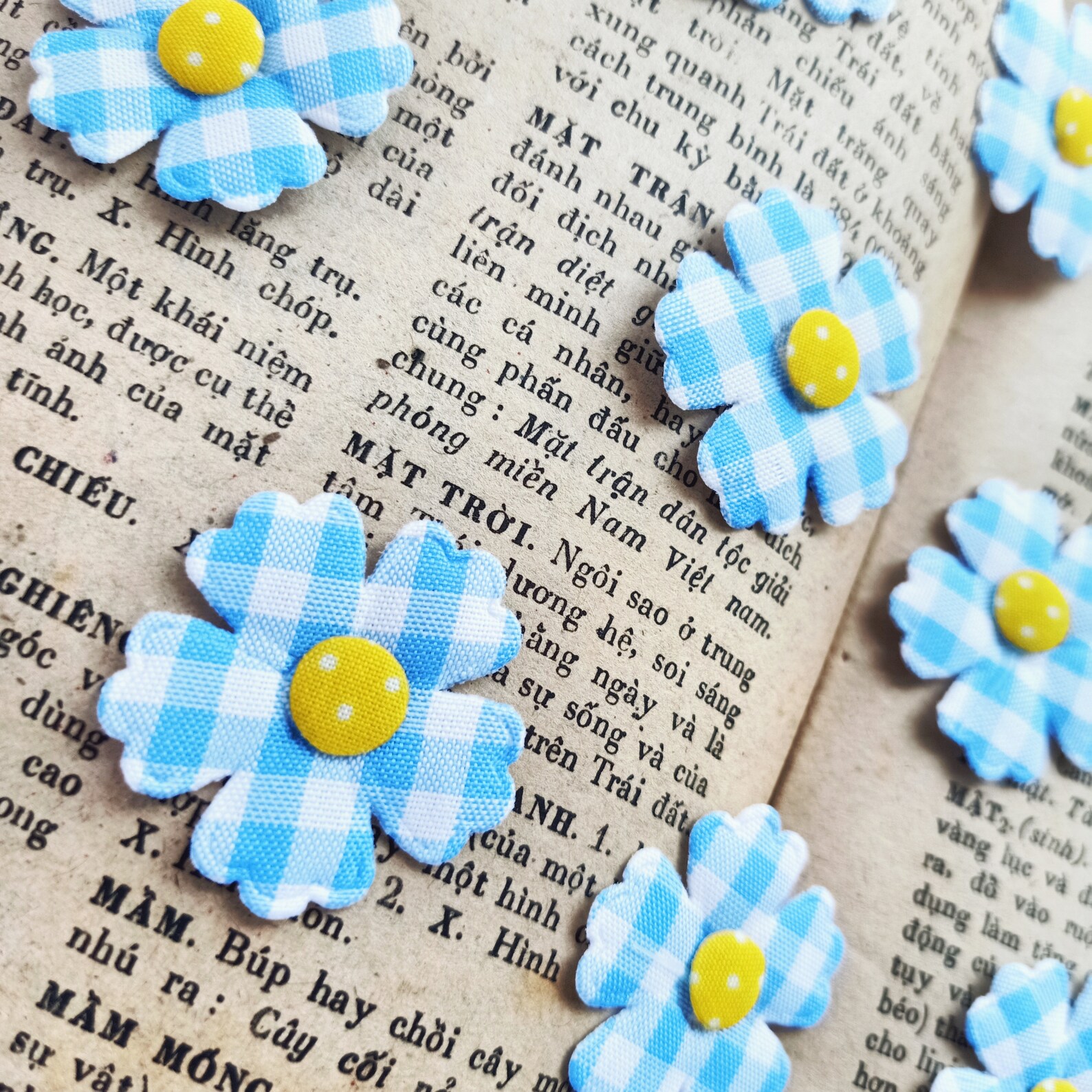 Blue Gingham Fabric Die Cut Flowers 10/20 pcs Miniature Etsy France