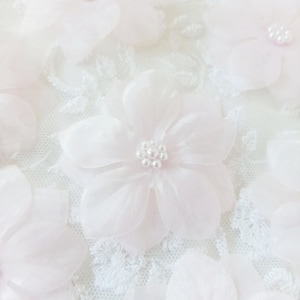 5 flores com miçangas de organza rosa pastel, flores de duas camadas, apliques de flores de organza, chapelaria, flor de casamento rosa, flor de costura, fornecimento de alfaiate