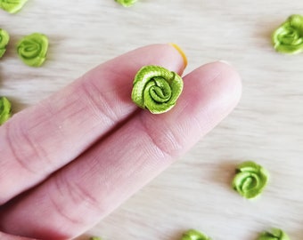Light Olive Green Satin Rose Buds: Crafting Pieces (25-50 pcs)
