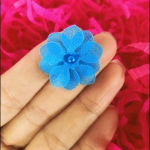 Cielo blu turchese, Fiore di organza con perline, 1", Decorazione di applicazioni di nozze, Creazione di cartoline, Applicazione di fascia per capelli, Bomboniera da cucire su fiore