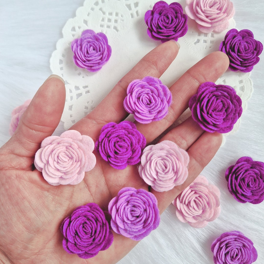 Lavender Wool Felt Roses: Miniature Floral Applique, 3D Flowers - Etsy