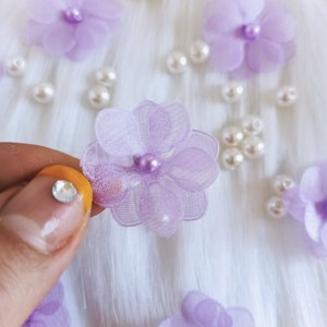 10 lavendel kersenbloesem organza kralen bloemen, 1 inch, bruiloft gunst decor, kaart maken, bloemenapplicatie, naai bloemen, paarse stoffen strikken