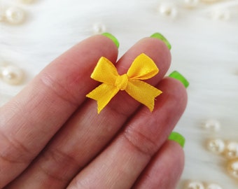Yellow Satin Bows (25/50pcs), Mini Yellow Bow,Yellow Ribbon Bow,Mini Gift Bows,Lingerie Embellishment,Card Making ,Gift Tag Favor,Sewing Bow
