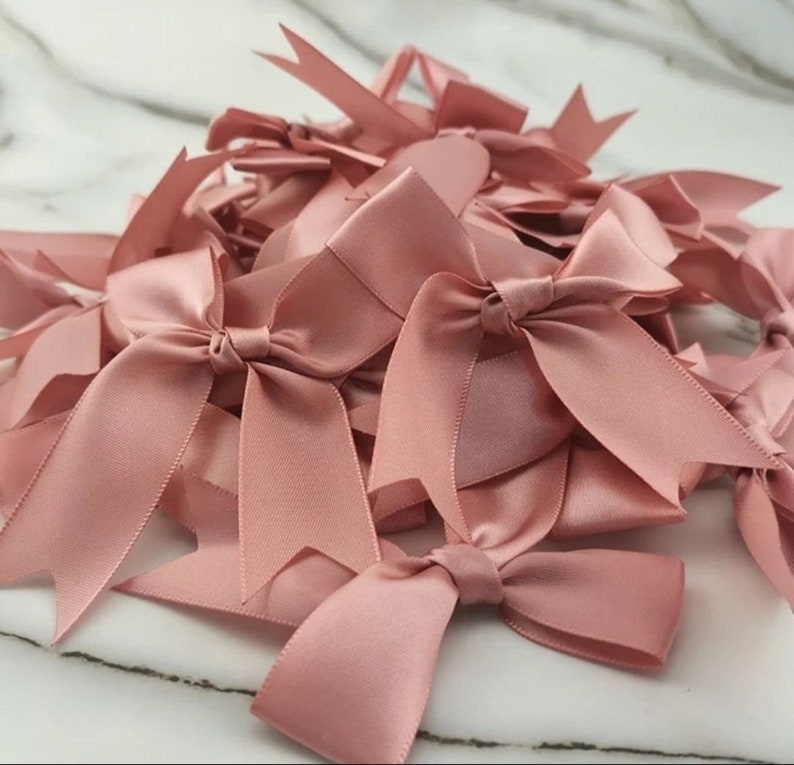 10 Large Dusty Pink Bows 3.5'' XL,Rose Gold Ribbon Bows,Hand tied Fray-checked,Party Favor Gift Bag Bows,Big Satin Gift Bows,Birthday Decor image 5