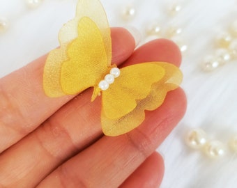 Marigold Organza 3D Butterfly with Pearl Beads - Sewing Supply