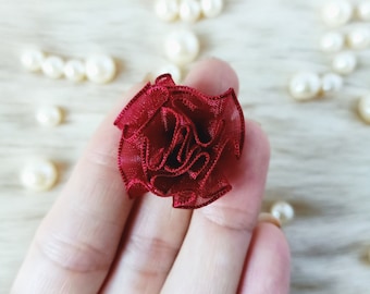 Burgundy Tulle Flowers: Mini Shabby Rose Embellishments (10 pc)
