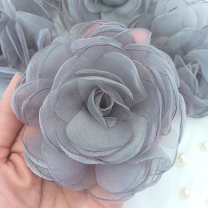 Handmade 4&#39;&#39; Silver Ombre Carnation Rose: Fabric Flower Applique