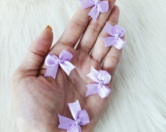 Lavender Bows With/Without AB Pearl Bead (12/25/50 pcs),Mini Satin Bows,Invitaion Card Making,Lingerie Bows,Gift Tag Bows,Sew On Bow,Wedding