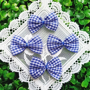 10 nœuds vichy bleus, nœuds à carreaux, décoration d’artisanat, embellissement final, costumes de poupée, mini nœuds papillon, coudre sur des nœuds en tissu