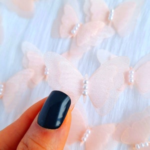 Papillon 3D pêche en organza avec perles (5/10 pcs),Déguisement embellissement blush,Fabrication de lingerie,Matériel de couture,Confection de poupées,Artisanat pour mariage,Bandeau